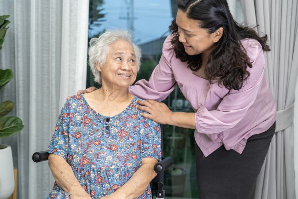Help and care Asian senior or elderly old lady woman patient